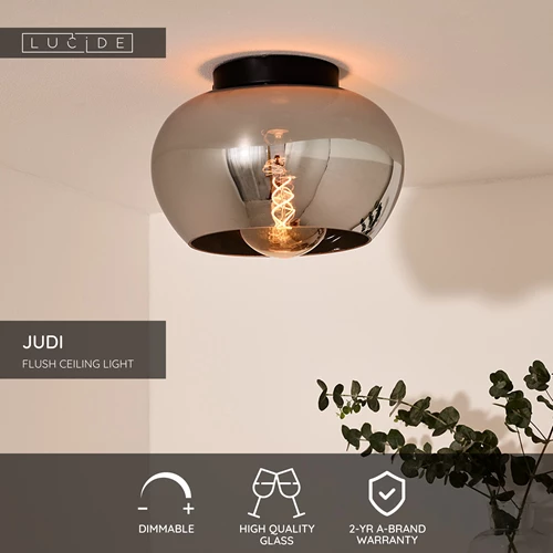 Lucide JUDI - Flush ceiling light - Ø 30,5 cm - 1xE27 - Smoke Grey - USP